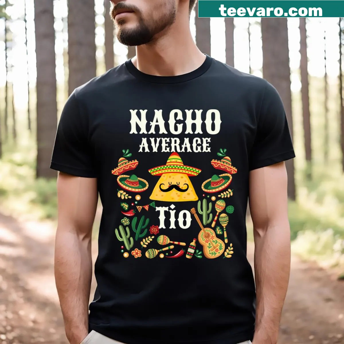 Funny T-shirt with the phrase 'Nacho Average Tio' in bold typography — on a men's t-shirt