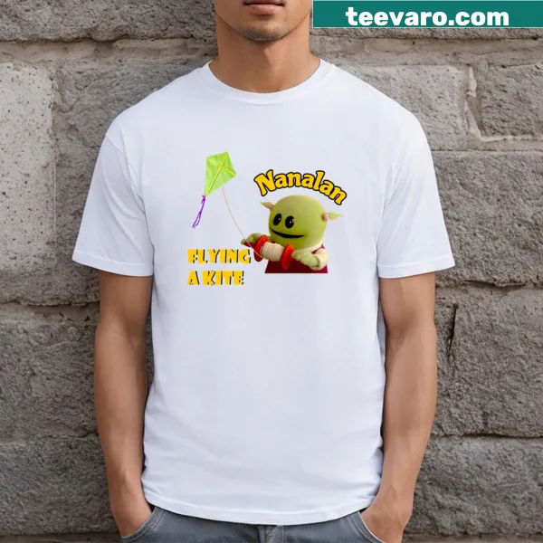 Kids' T-shirt featuring Nanalan character Mona kite-flying