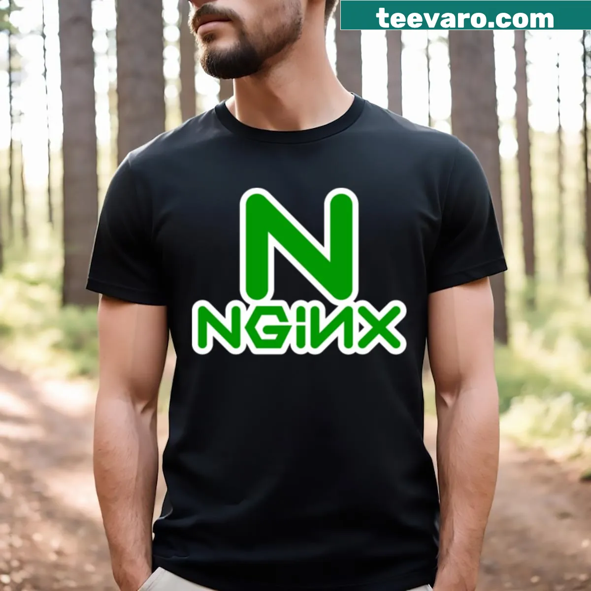 Minimalist Nginx logo printed on a stylish T-shirt. — on a men's t-shirt