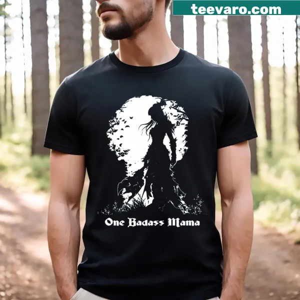 Bold text design stating 'One Badass Mama' on a t-shirt