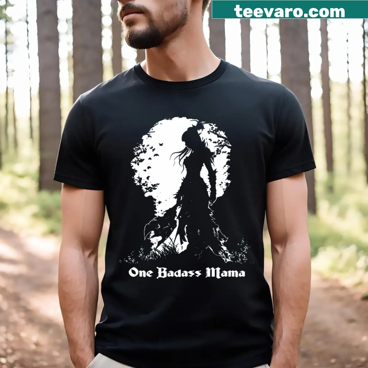 Bold text design stating 'One Badass Mama' on a t-shirt — on a men's t-shirt