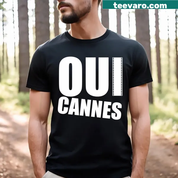 T-shirt featuring elegant text 'Oui Cannes' celebrating travel