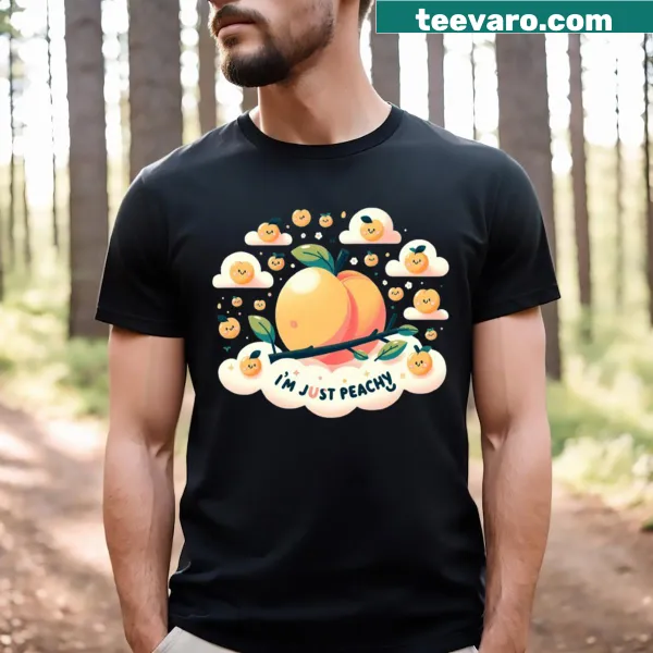 T-shirt with a cheerful 'Peachy' saying and peach graphic