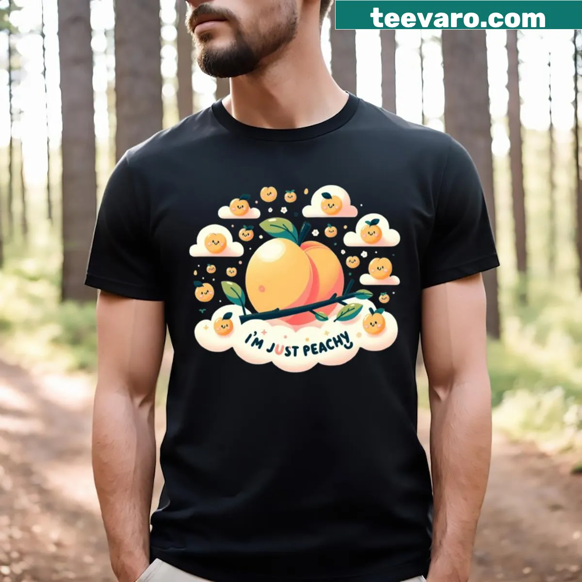 T-shirt with a cheerful 'Peachy' saying and peach graphic — on a men's t-shirt