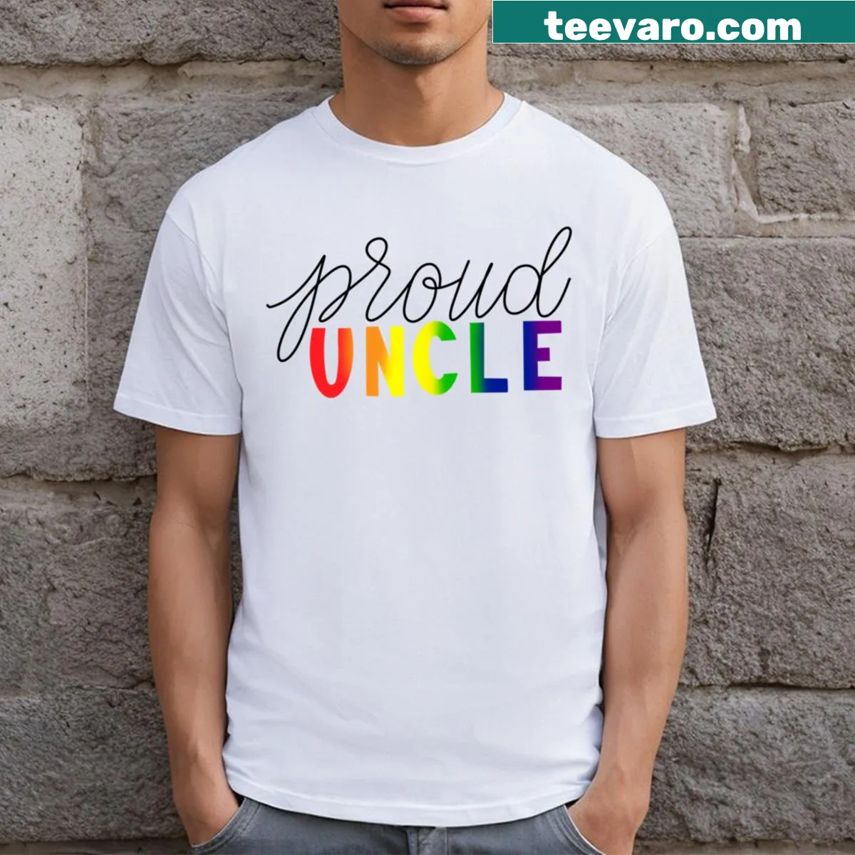 T-shirt with text expressing pride in being an uncle — on a men's t-shirt