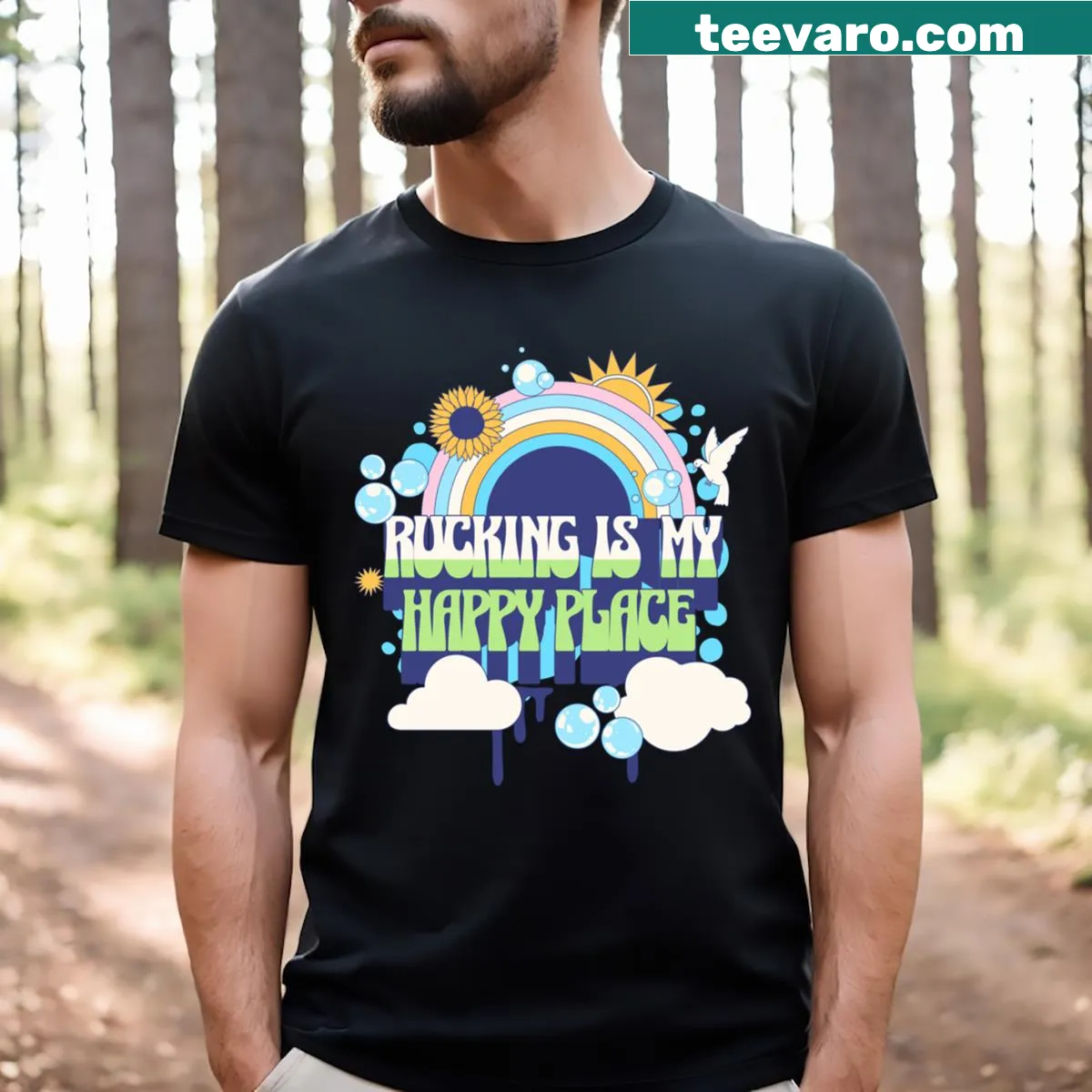 Motivational typography 'Rucking Is My Happy Place' design. — on a men's t-shirt