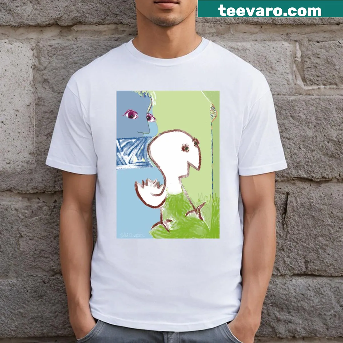 Illustration of snowbirds in flight on a nature-themed T-shirt — on a men's t-shirt