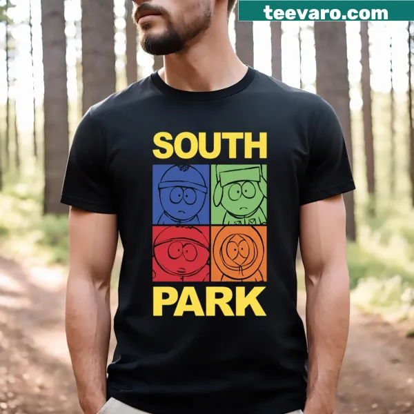 Illustrated South Park T-shirt depicting a snow day scene