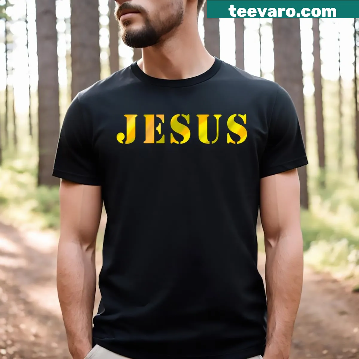 T-shirt featuring the bold text 'The Name of Jesus' — on a men's t-shirt