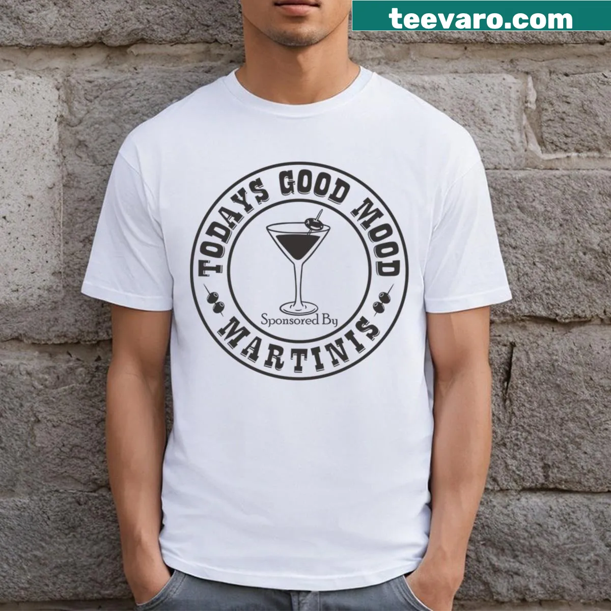 Funny T-shirt with the phrase about good mood and martinis — on a men's t-shirt