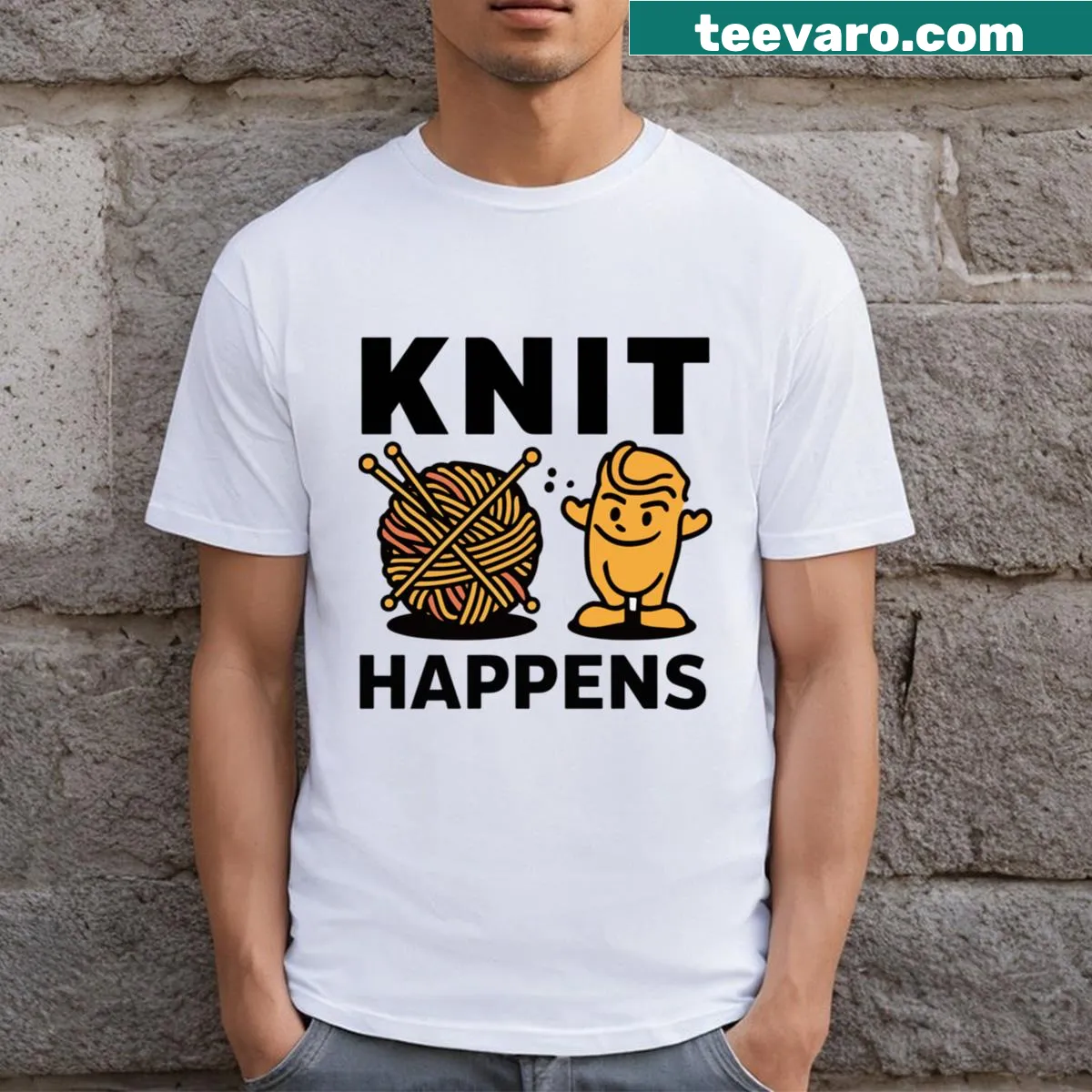 Charming T-shirt with whimsical typography saying Whimsical Woolly World — on a men's t-shirt