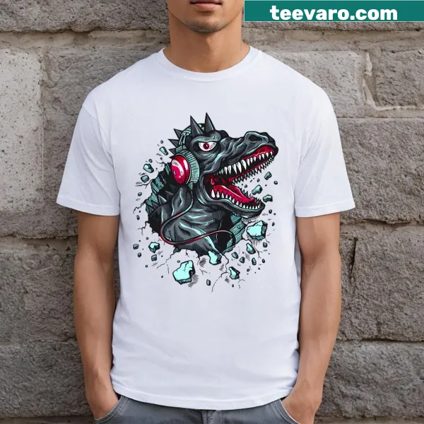 Distressed vintage t-shirt with iconic monster graphics like Godzilla and dragons