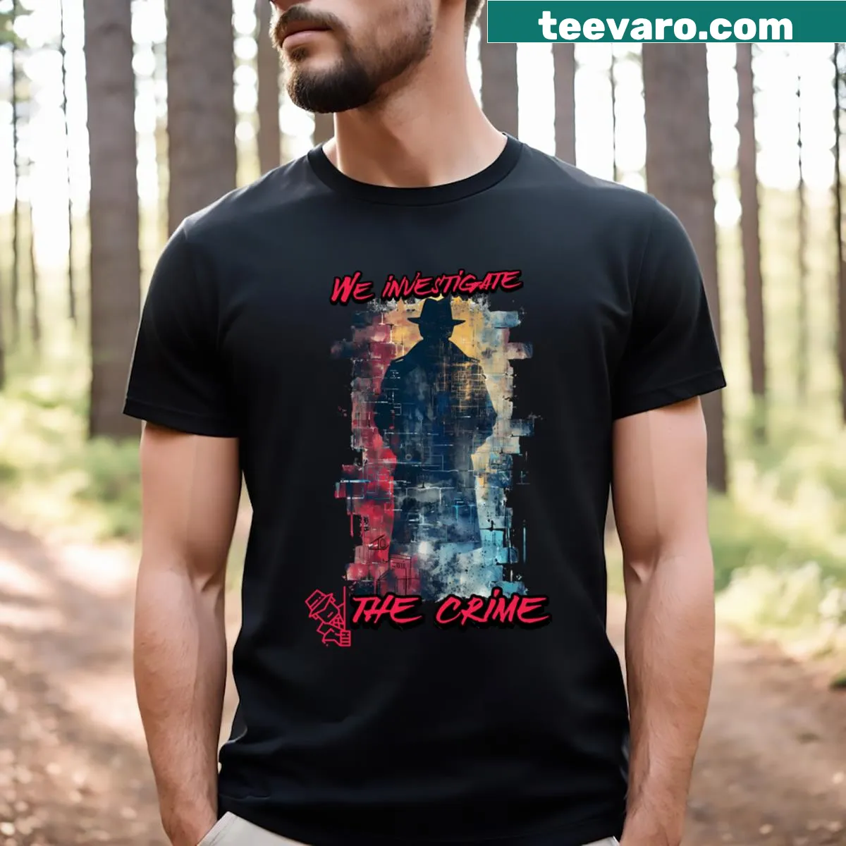 Artistic T-shirt featuring silhouettes and shadows inspired by the 1920s — on a men's t-shirt