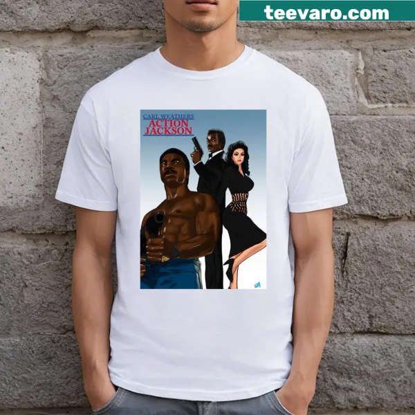 Illustrated Action Jackson character on a playful t-shirt
