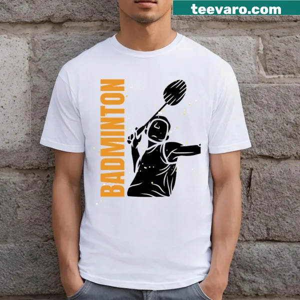 Simple badminton graphic on a men's V-neck t-shirt