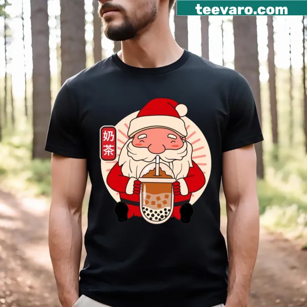 Cute T-shirt of Santa with bubble tea for Christmas