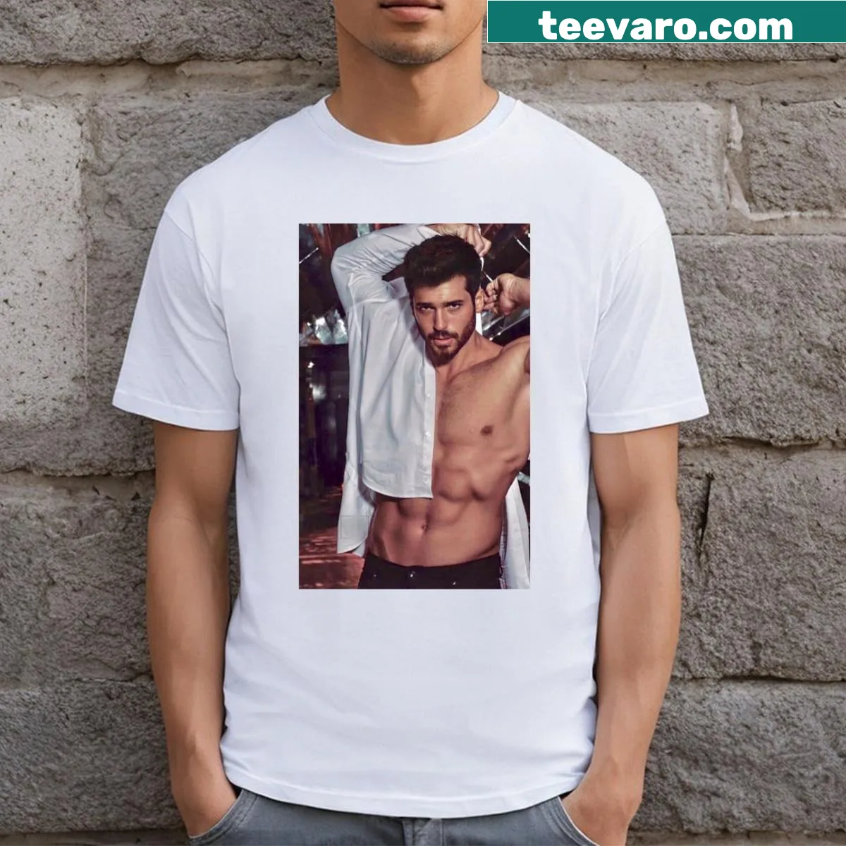 T-shirt with the phrase 'Can Yaman' in stylish typography — on a men's t-shirt
