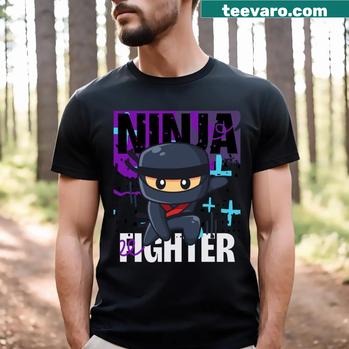 Cartoon ninja fighter graphic on t-shirt — on a men's t-shirt