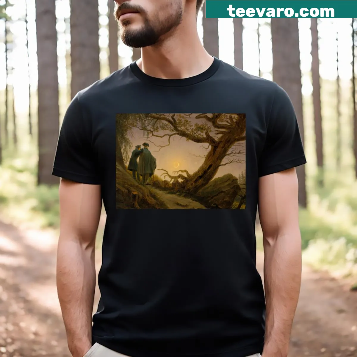 Artistic illustration inspired by Caspar David Friedrich — on a men's t-shirt