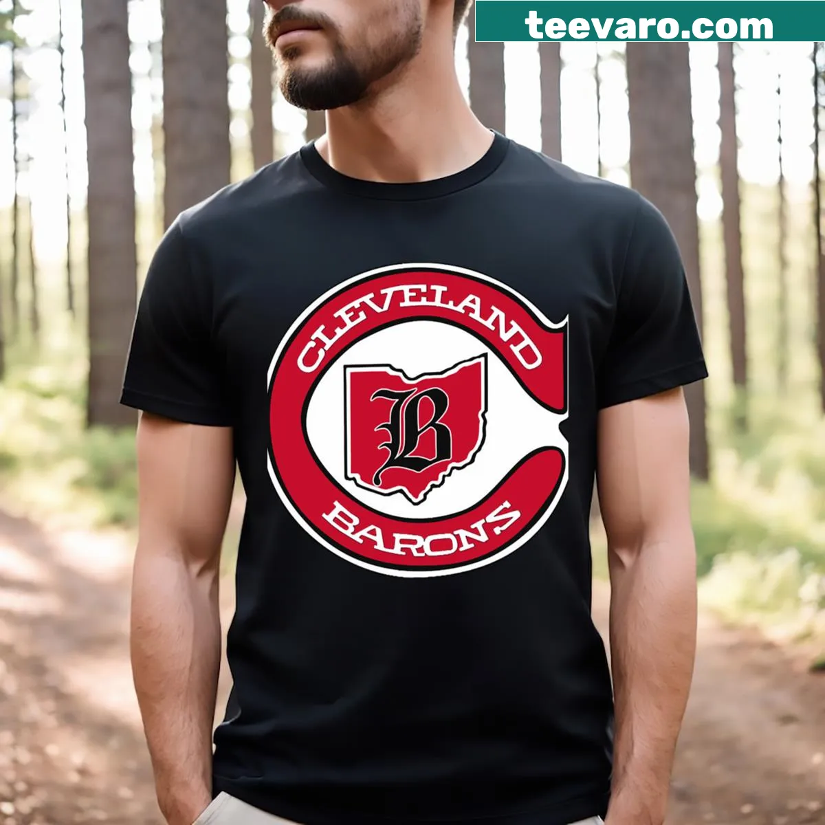 Vintage Cleveland Barons hockey logo T-shirt — on a men's t-shirt
