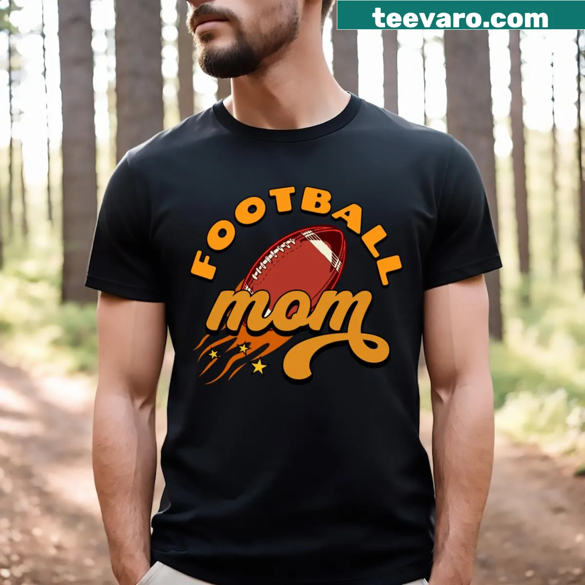 Playful Football Mom T-shirt for supporting kids — on a men's t-shirt