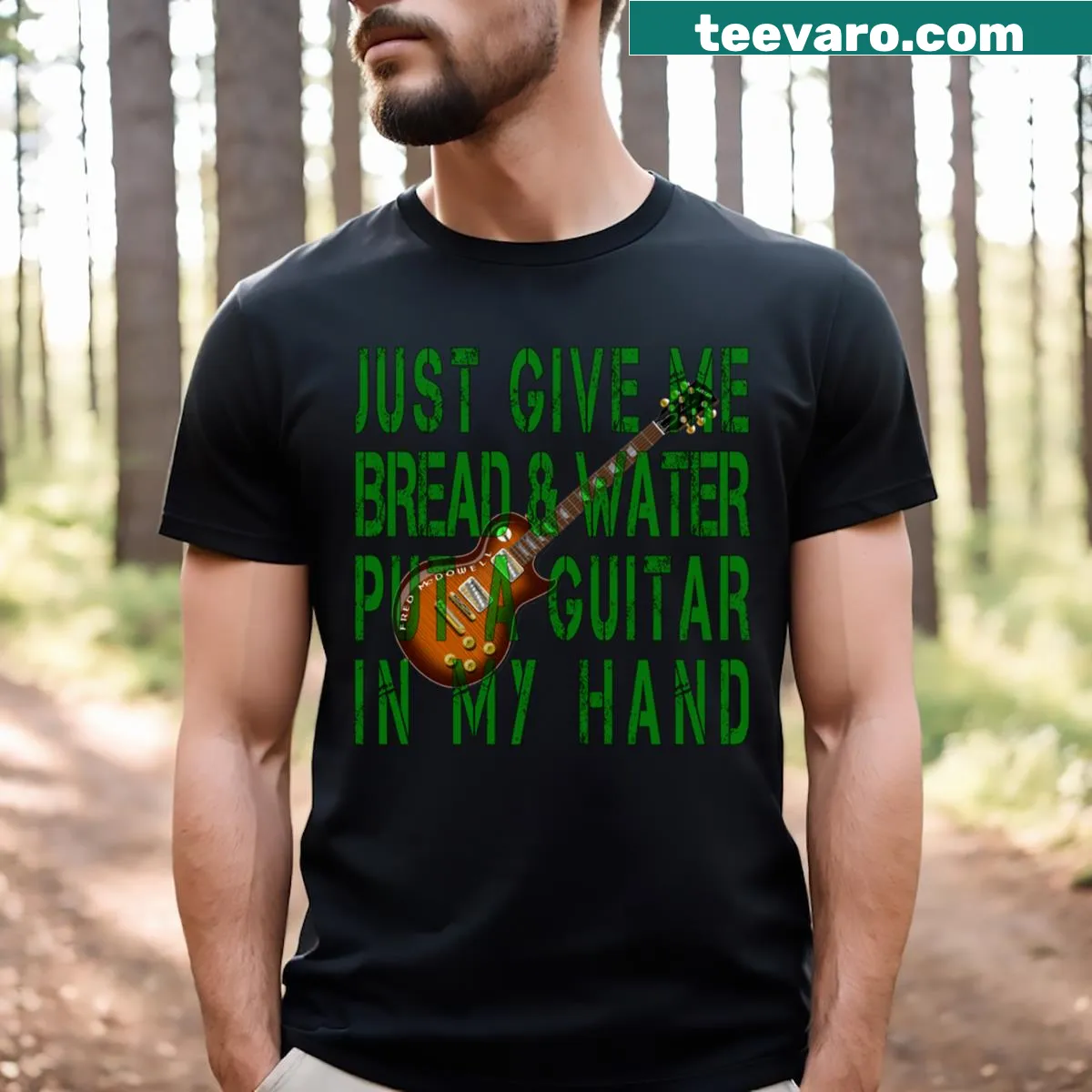 Silhouette design of Fred Mcdowell on a music-themed T-shirt — on a men's t-shirt