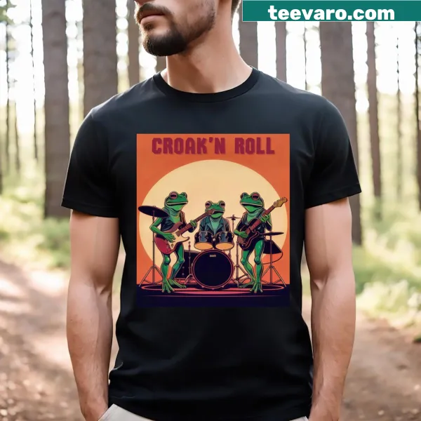 Cartoon frogs in a rock band on a fun T-shirt