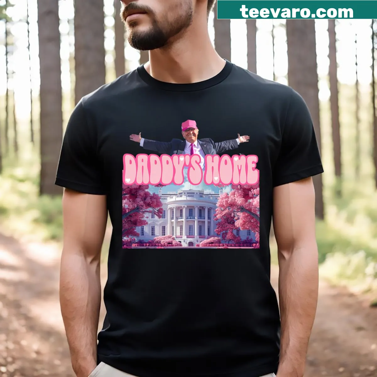 Funny Trump-themed t-shirt with Take America Back Daddy's Home text — on a men's t-shirt