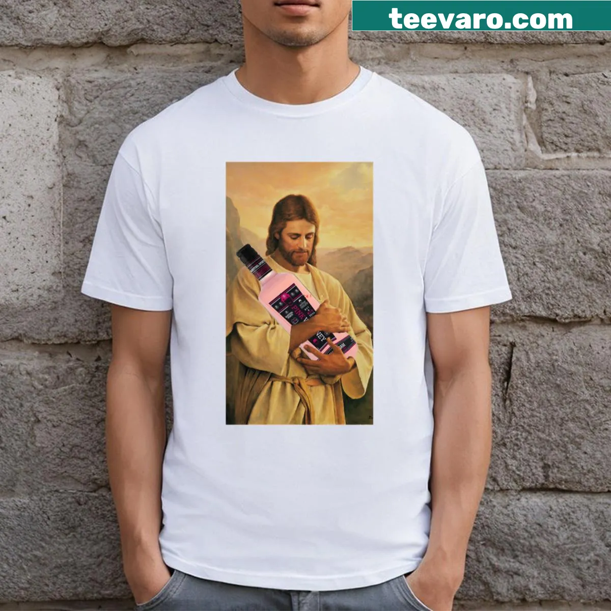 T-shirt with the phrase God Said Let There Be Pink — on a men's t-shirt