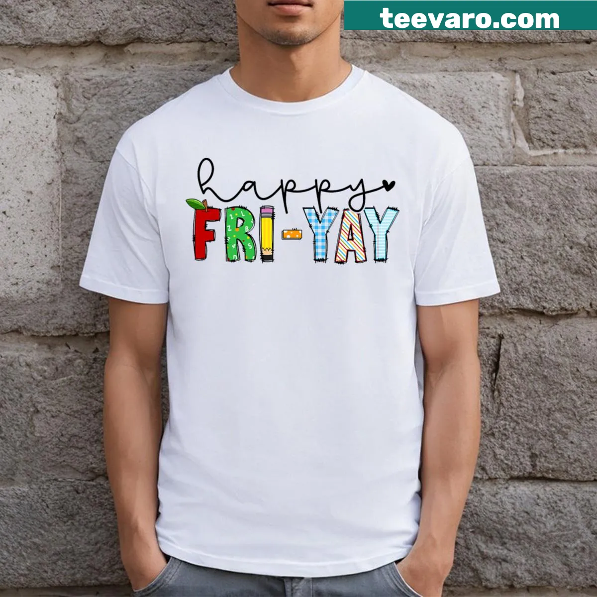 Playful t-shirt celebrating Friday for teachers and lovers of fun — on a men's t-shirt