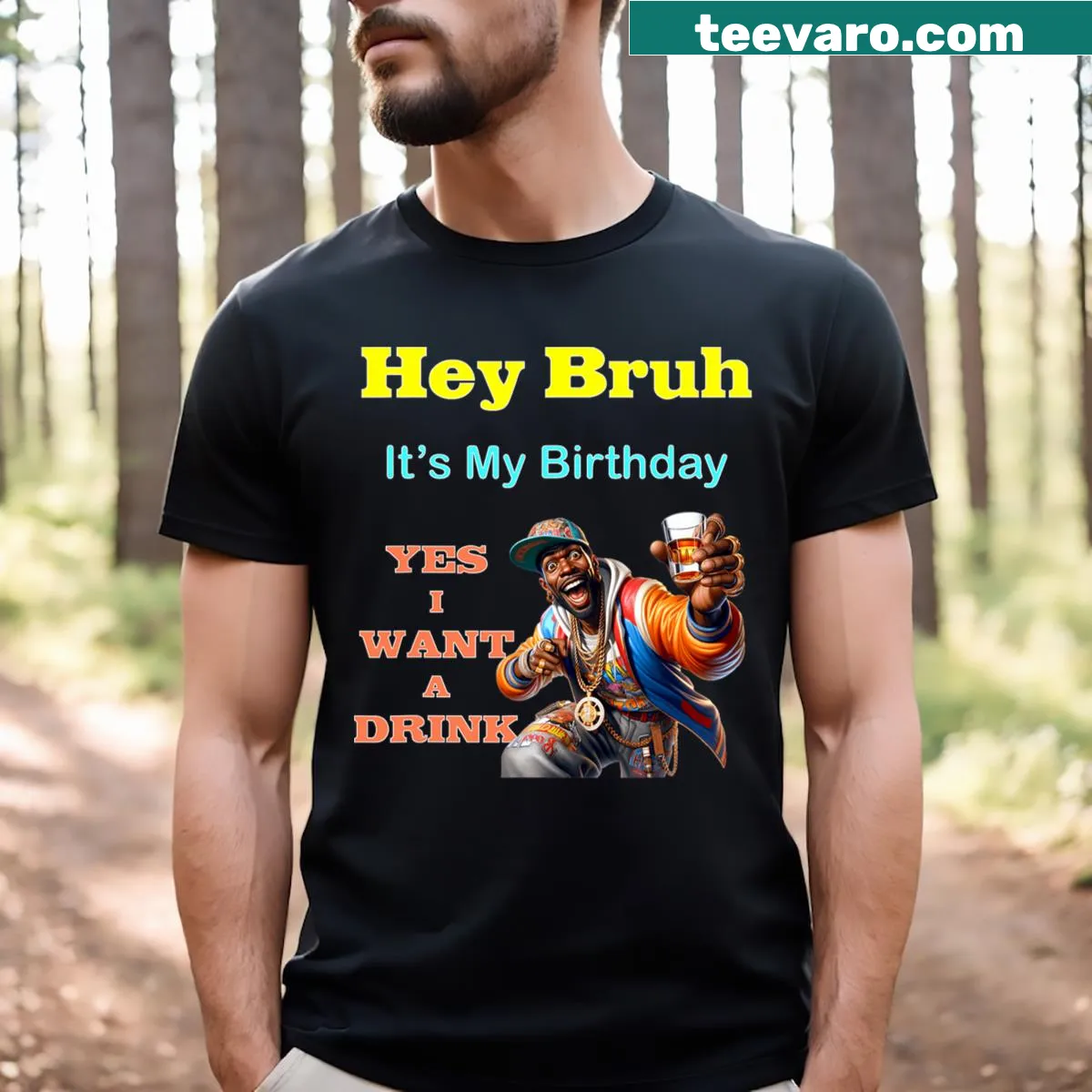 Funny birthday T-shirt with the phrase 'Hey Bruh It's My Birthday' — on a men's t-shirt