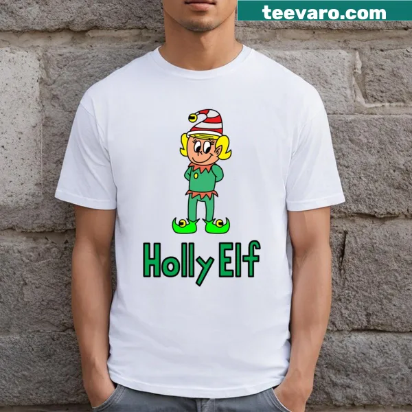 Personalized Holly Elf t-shirt featuring a cheerful elf design