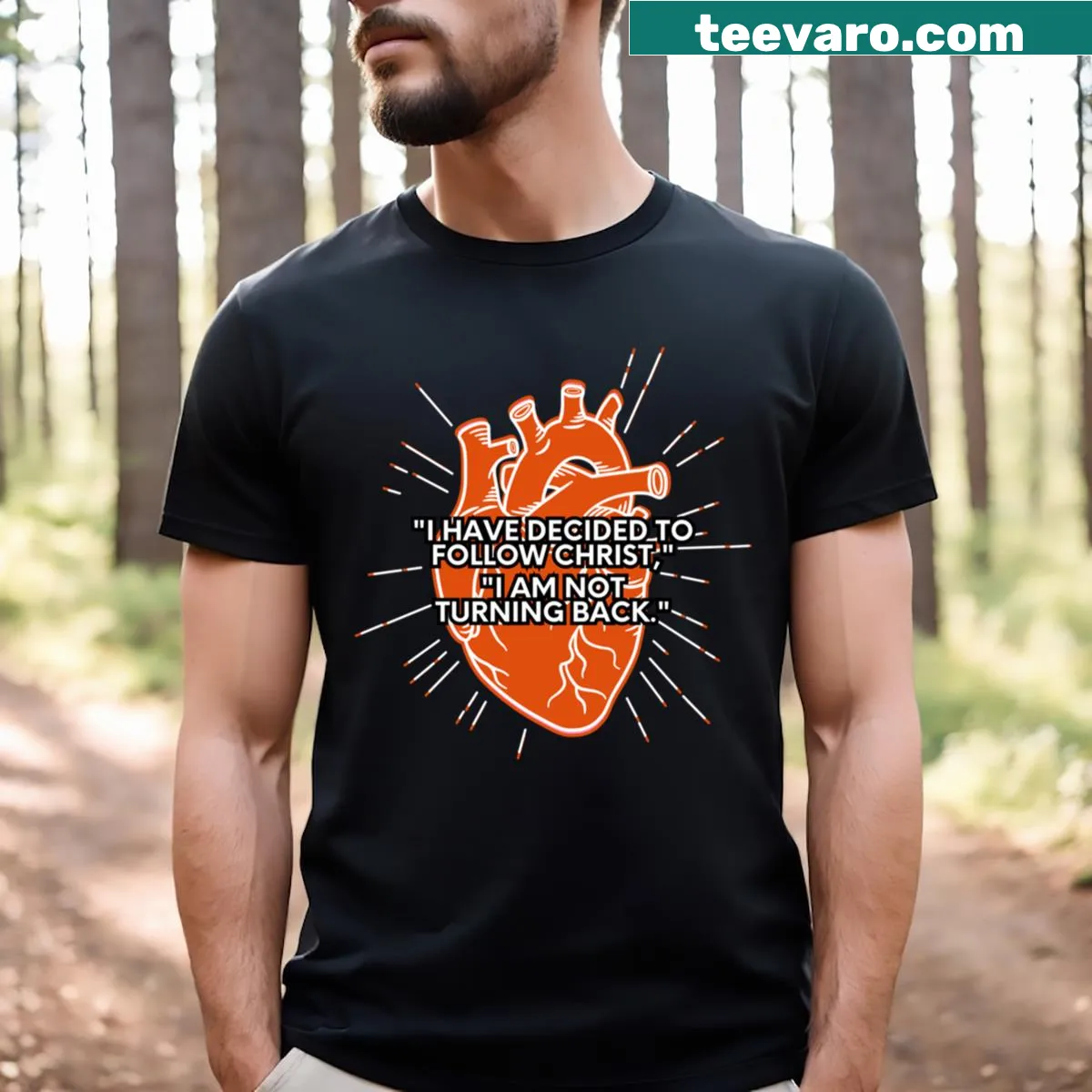 Typographic design T-shirt declaring commitment to faith. — on a men's t-shirt