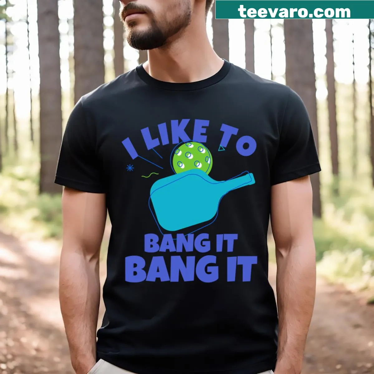 Playful T-shirt with humorous saying about pickleball. — on a men's t-shirt