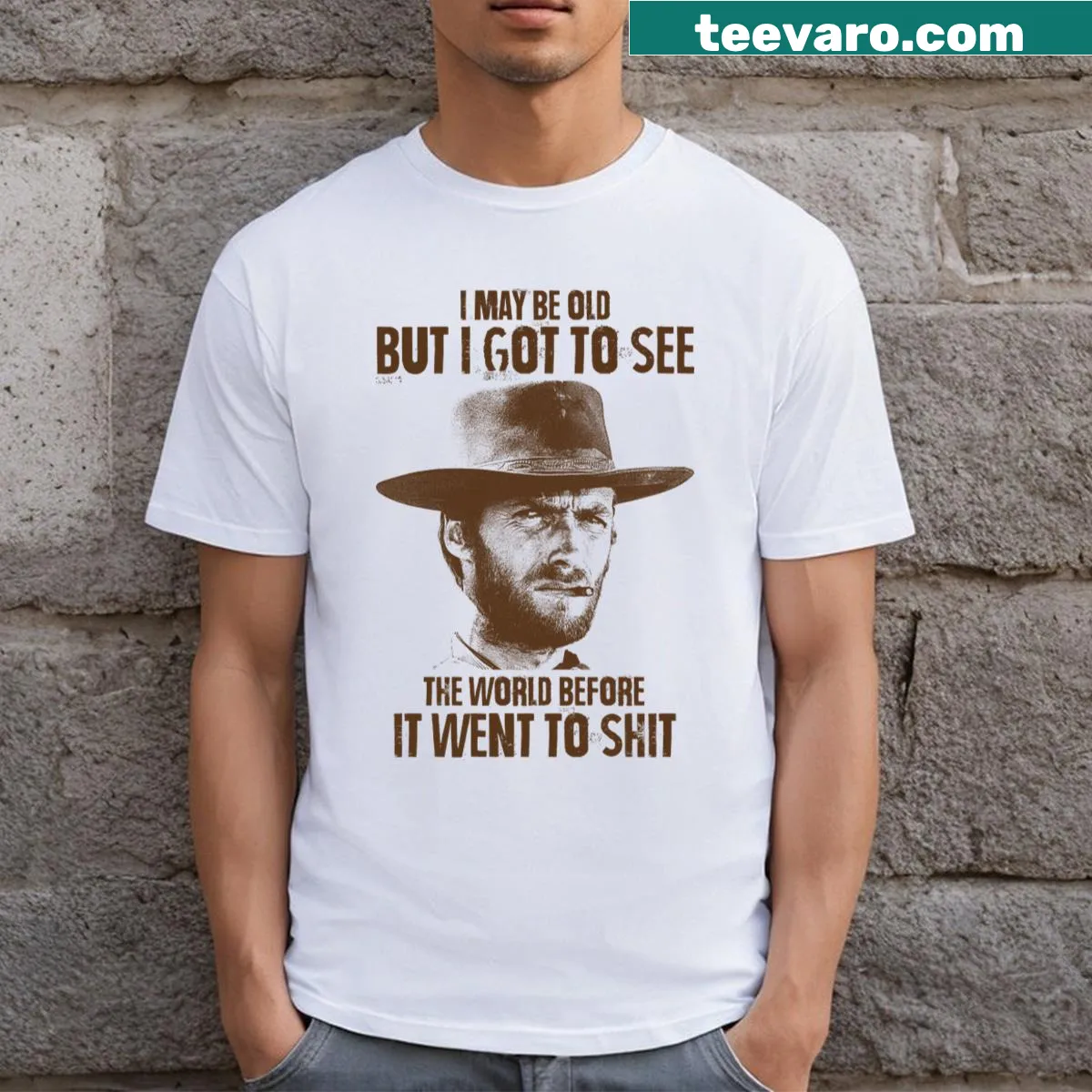 Humorous T-shirt referencing nostalgia and change in the world. — on a men's t-shirt