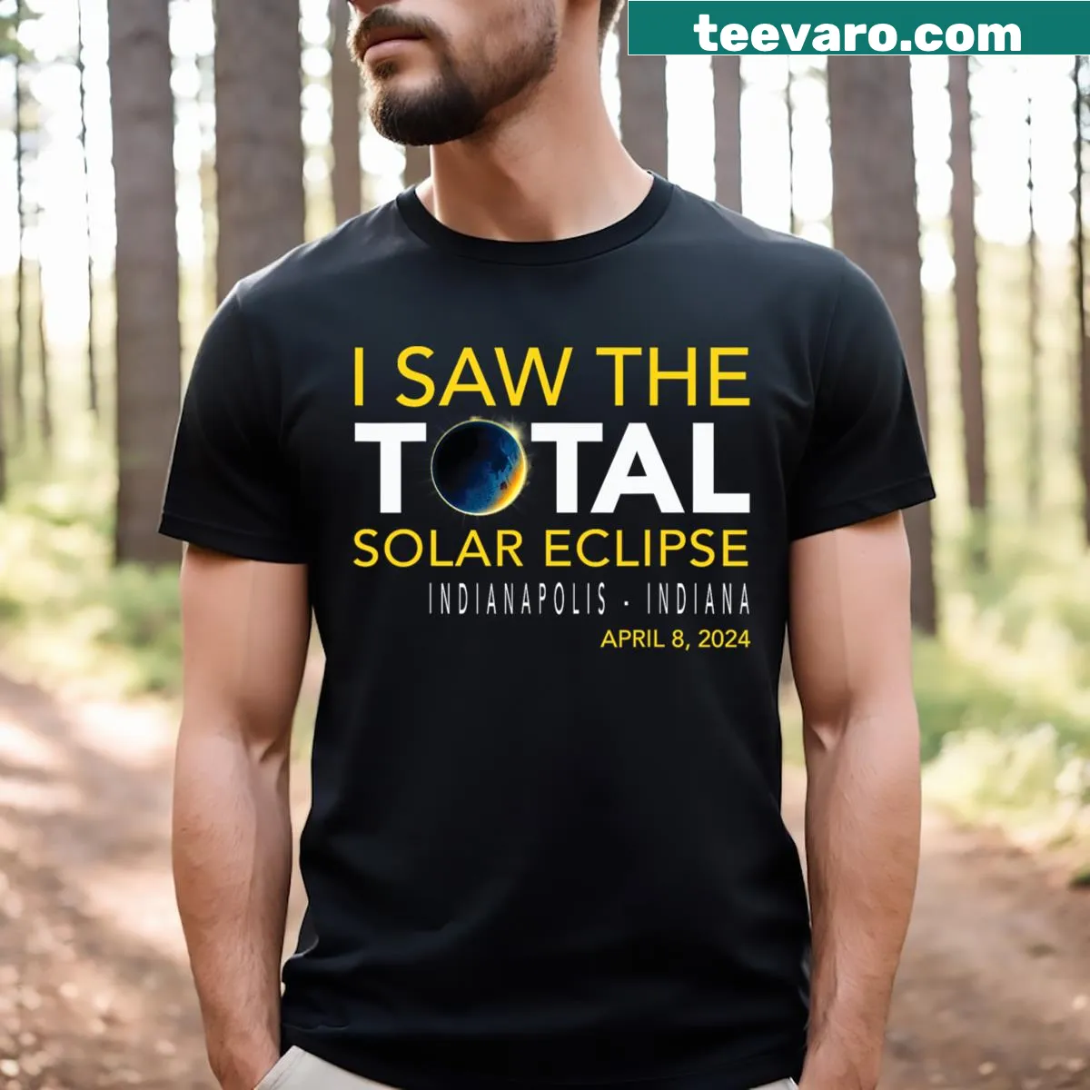 Illustration of solar eclipse over Indianapolis on a t-shirt — on a men's t-shirt