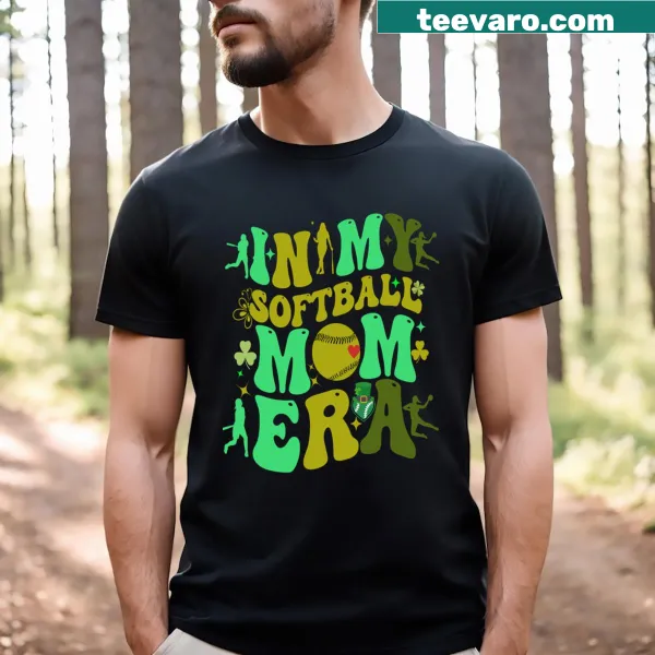 Softball mom t-shirt with text celebrating 'In My Softball Mom Era'