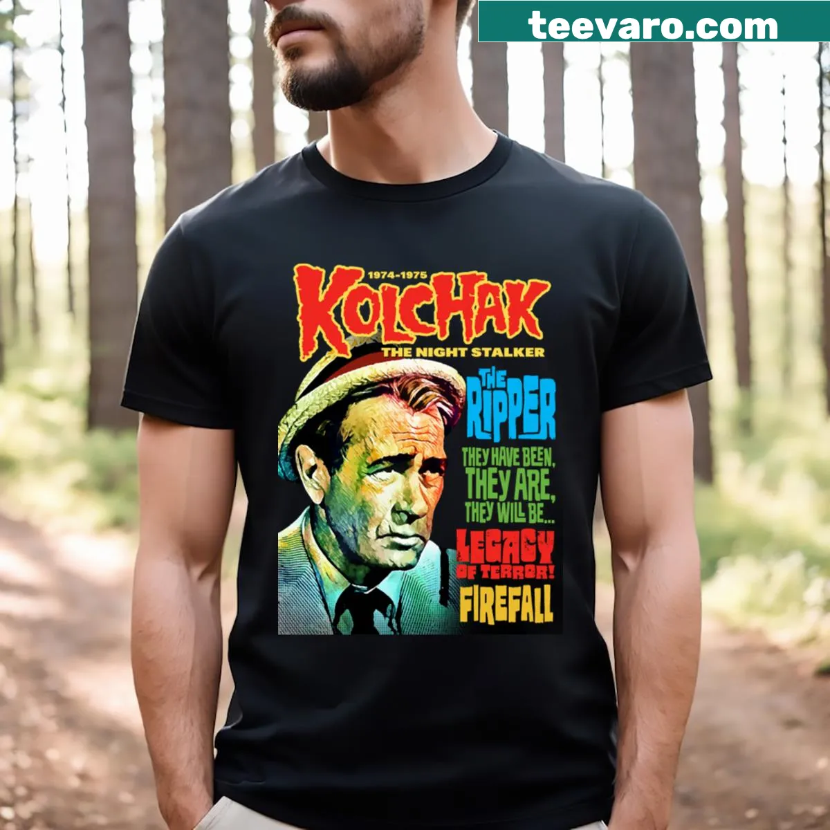 Distressed Kolchak The Night Stalker T-shirt with vintage graphic — on a men's t-shirt