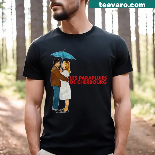 Artistic umbrella-themed graphic on a T-shirt