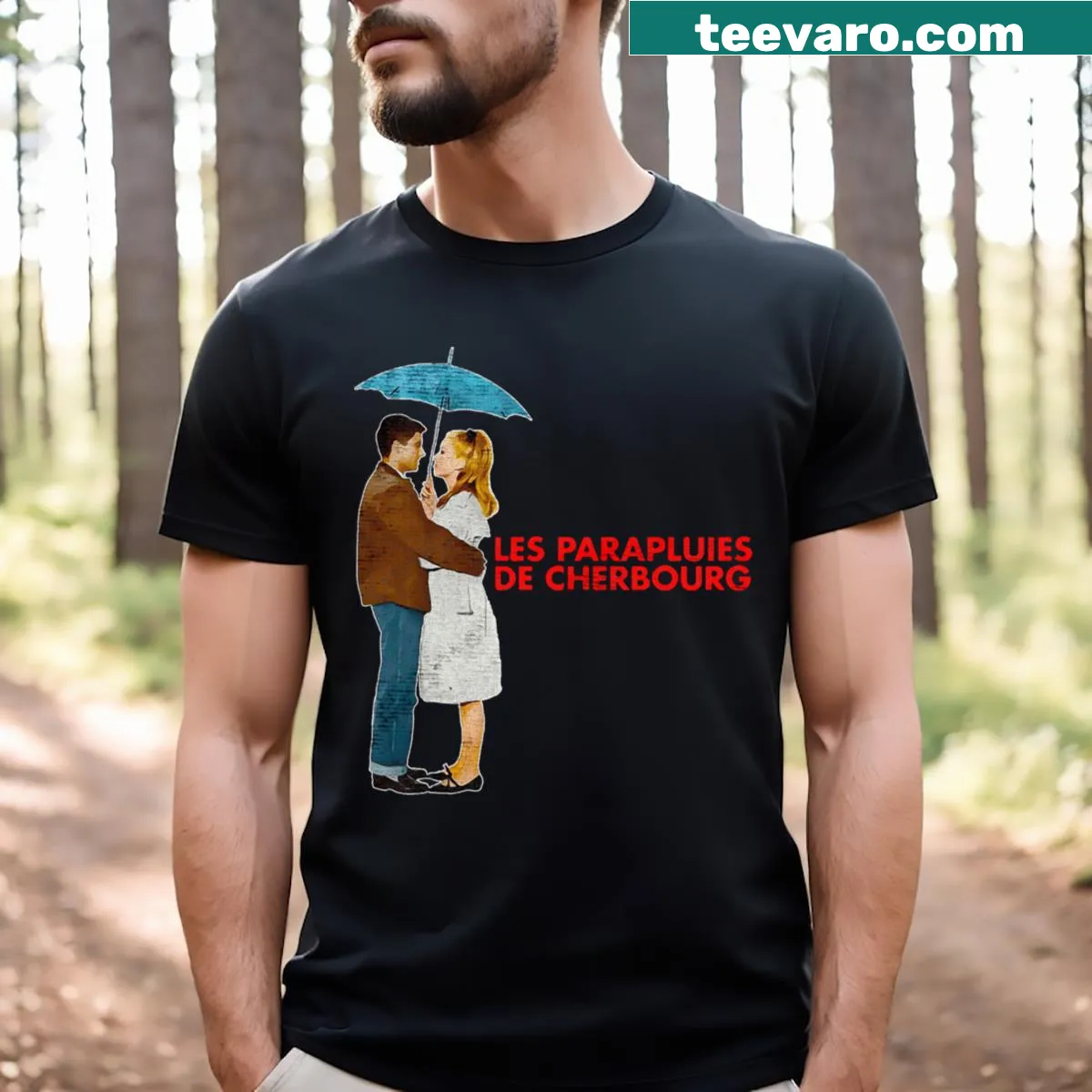 Artistic umbrella-themed graphic on a T-shirt — on a men's t-shirt