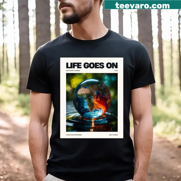 Glossy earth globe illustration T-shirt emphasizing life's continuity