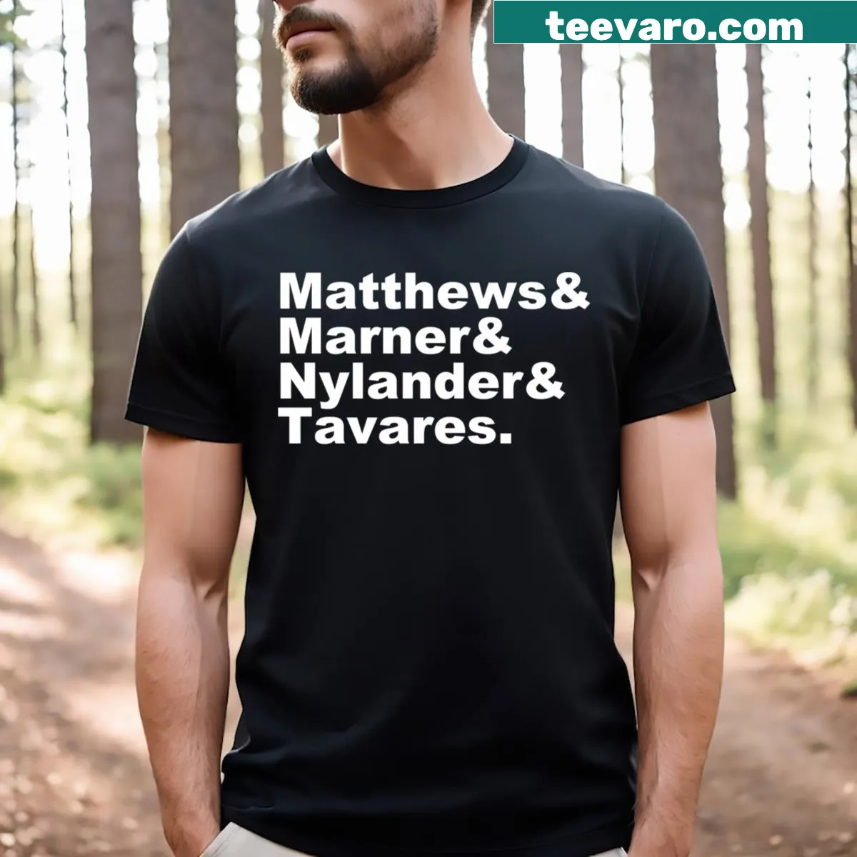 T-shirt featuring the names Matthews, Marner, Nylander, Tavares for hockey fans — on a men's t-shirt