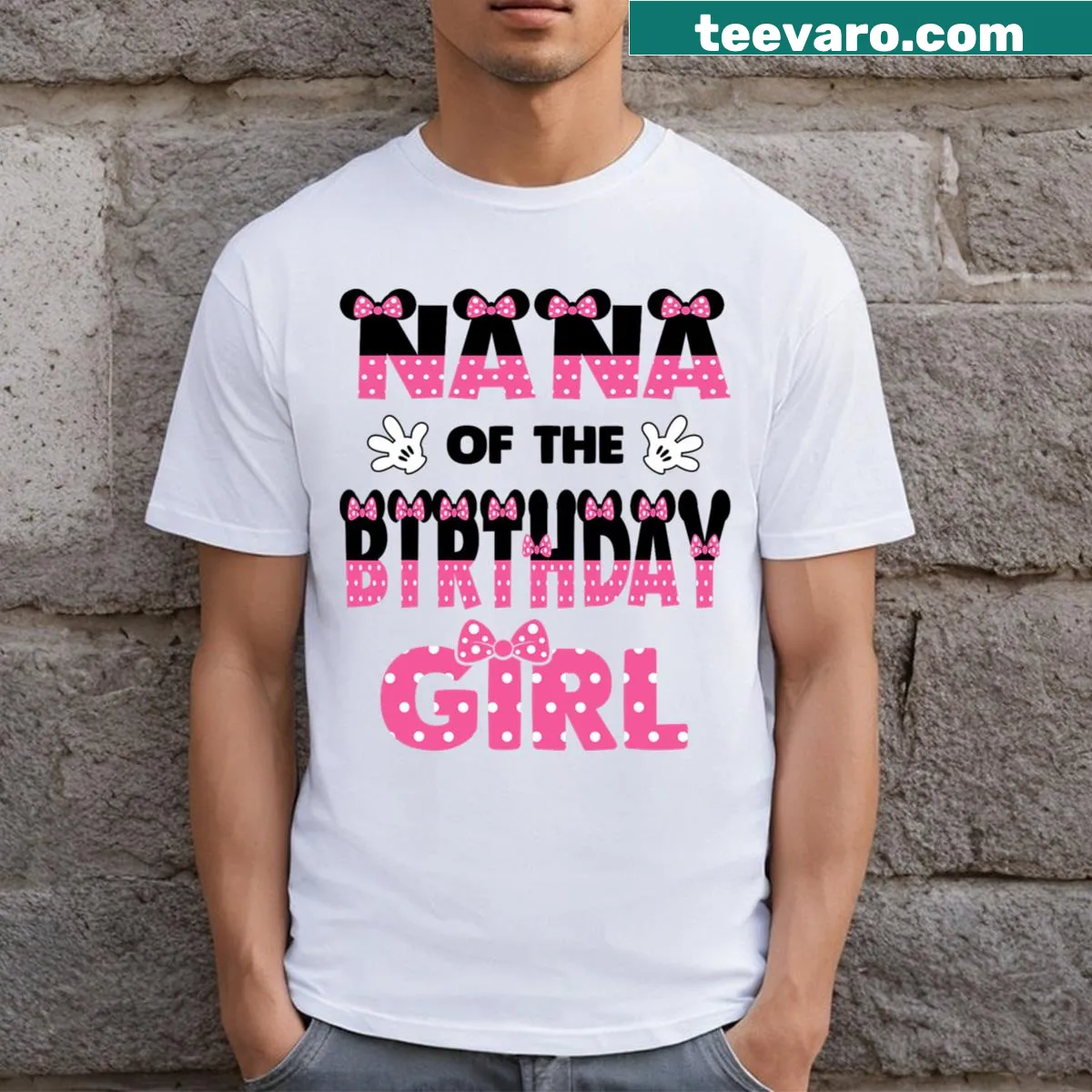 Cute T-shirt for grandmothers with Nana Of The Birthday Girl design — on a men's t-shirt