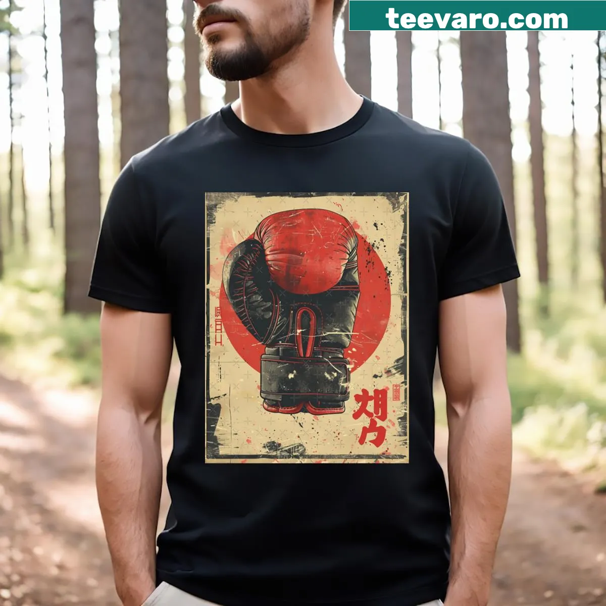 Combat-themed T-shirt featuring warriors preparing for battle — on a men's t-shirt
