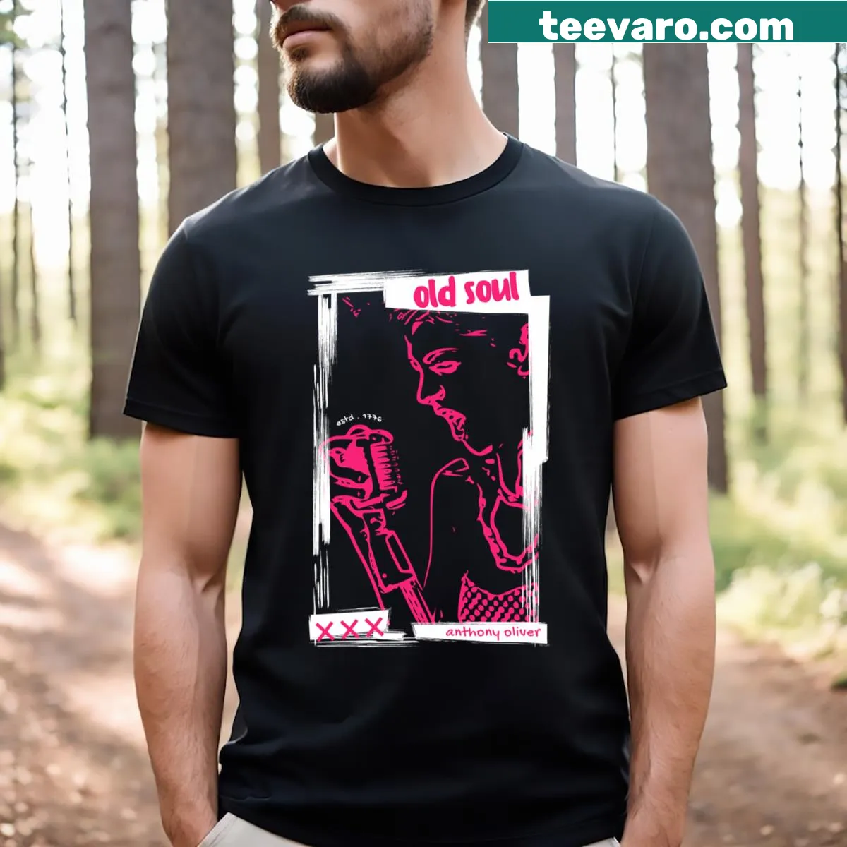 Vintage distressed music design on Oliver Anthony T-shirt — on a men's t-shirt