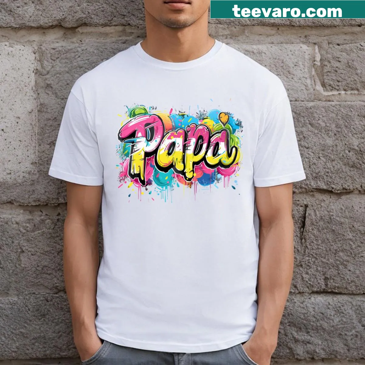 Graffiti-style typography T-shirt with bold street art design — on a men's t-shirt