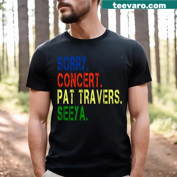 Typography t-shirt featuring 'Pat Travers' text for music fans.