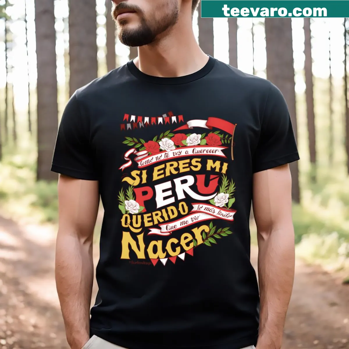Patriotic T-shirt celebrating Peruvian Independence with bold typography — on a men's t-shirt