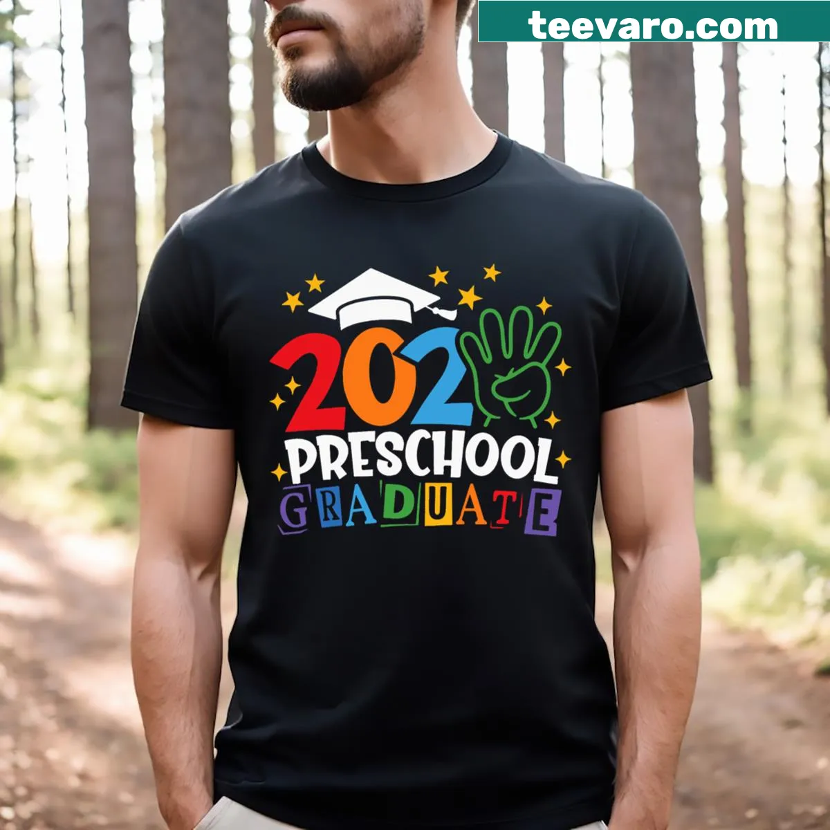 T-shirt celebrating 2024 preschool graduation with playful text — on a men's t-shirt