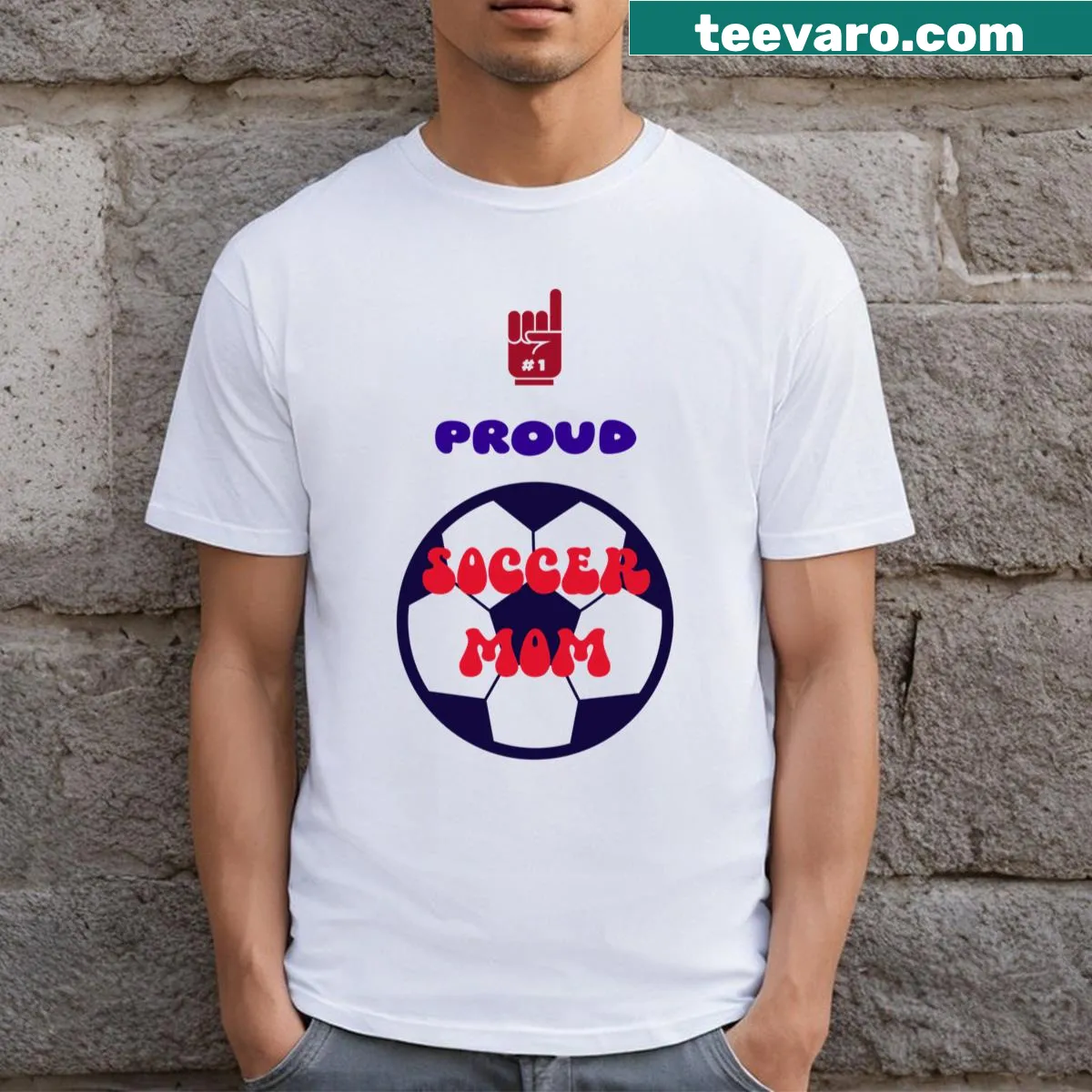 Proud Soccer Mom t-shirt with bold text — on a men's t-shirt